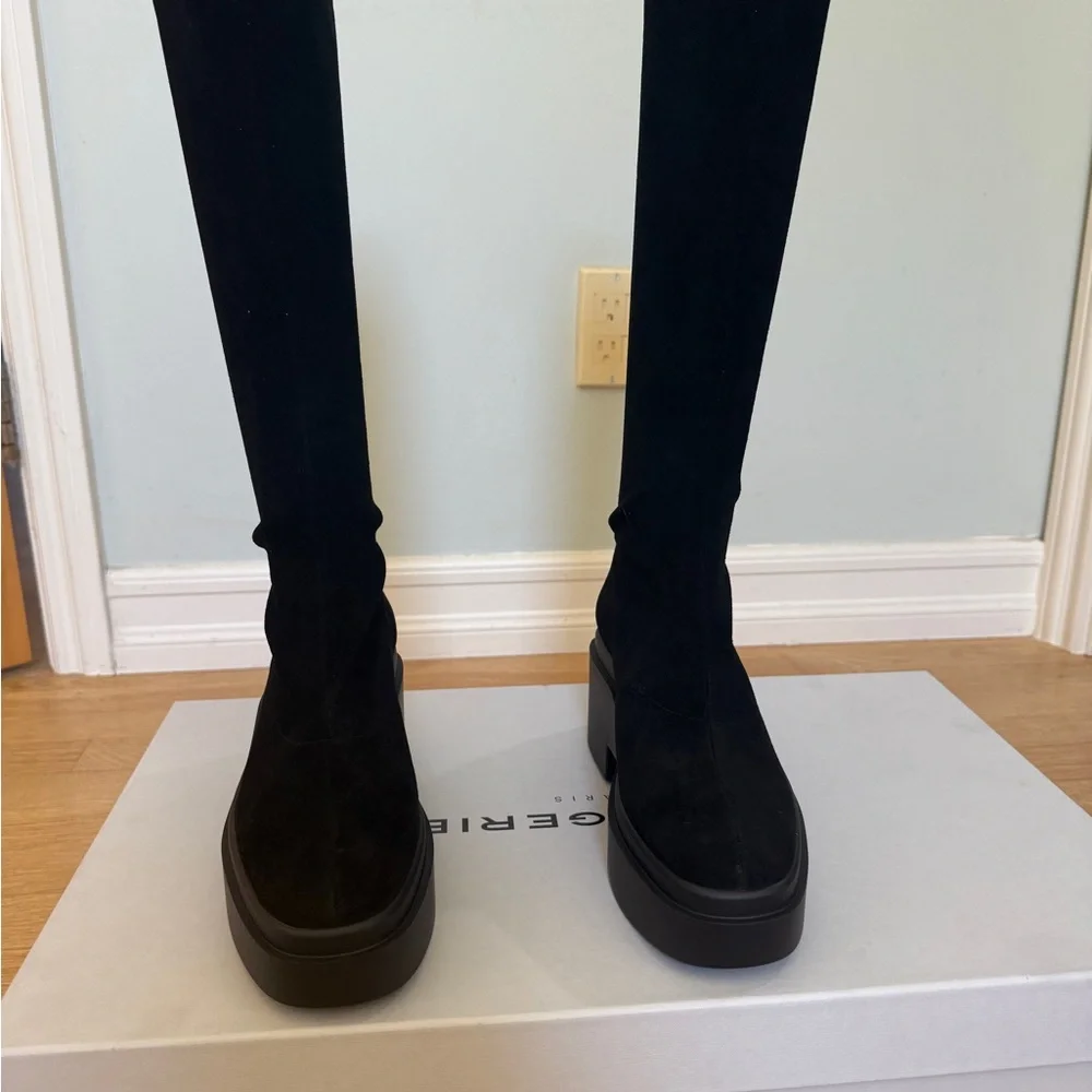 Robert Clergerie Nova Suede Stretch Black Platform Boots - Picture 9 of 12